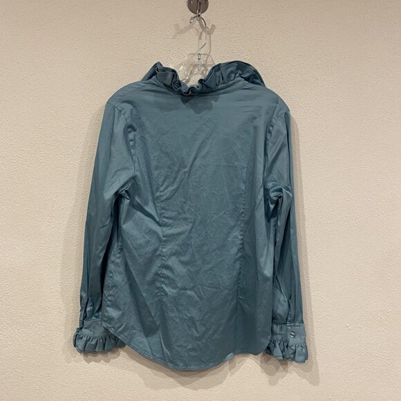 Soft Surroundings Boleyn Shirt Womens Medium Blue Ruffle Collar Button Front Top - Picture 5 of 5